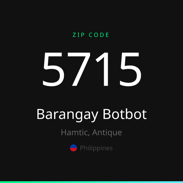 Shareable ZIP code 5715 card for Barangay Botbot, dark theme