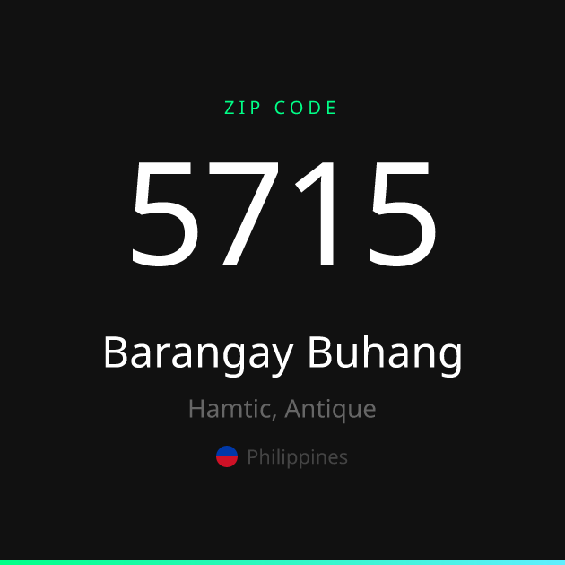 Shareable ZIP code 5715 card for Barangay Buhang, dark theme