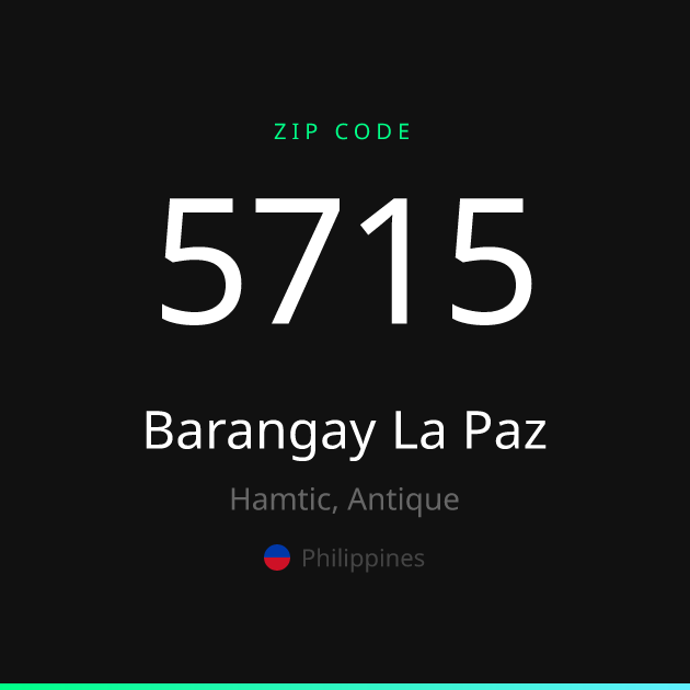 Shareable ZIP code 5715 card for Barangay La Paz, dark theme