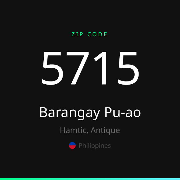 Shareable ZIP code 5715 card for Barangay Pu-ao, dark theme