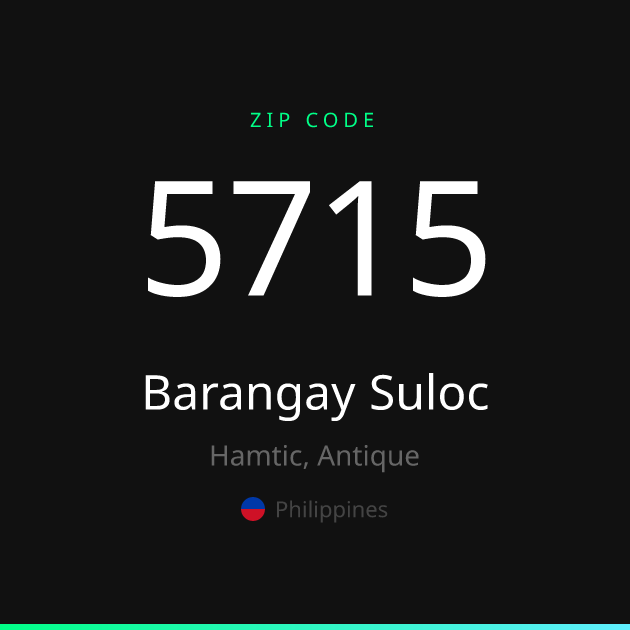 Shareable ZIP code 5715 card for Barangay Suloc, dark theme