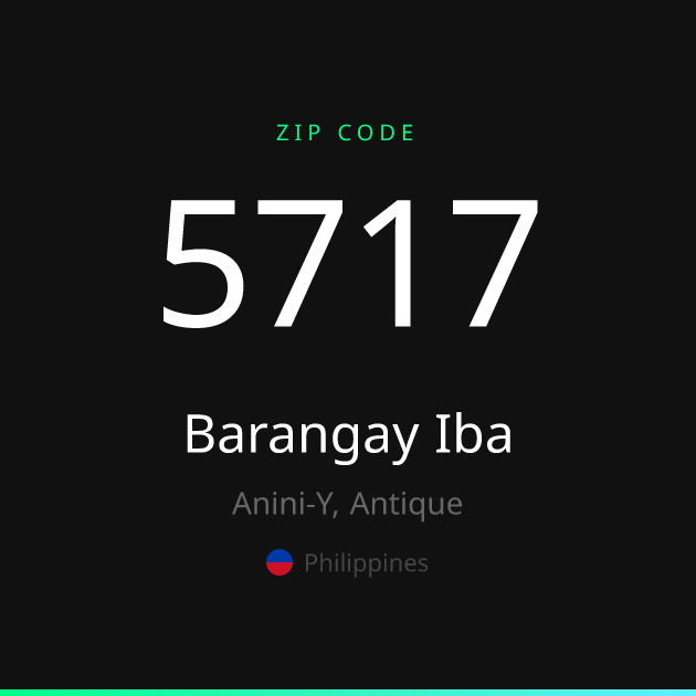 Shareable ZIP code 5717 card for Barangay Iba, dark theme