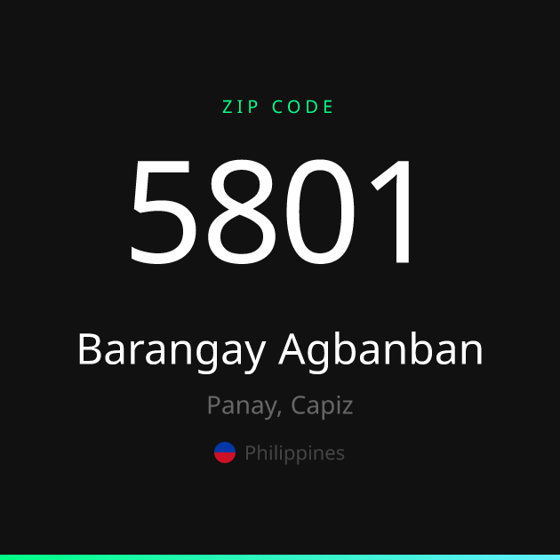 Shareable ZIP code 5801 card for Barangay Agbanban, dark theme