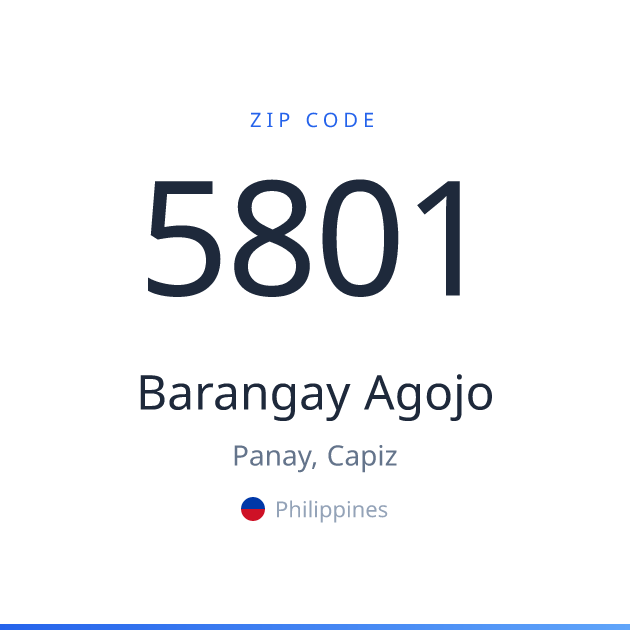 Shareable ZIP code 5801 card for Barangay Agojo, light theme