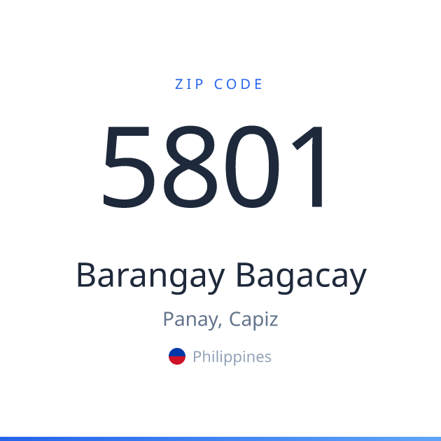 Shareable ZIP code 5801 card for Barangay Bagacay, light theme