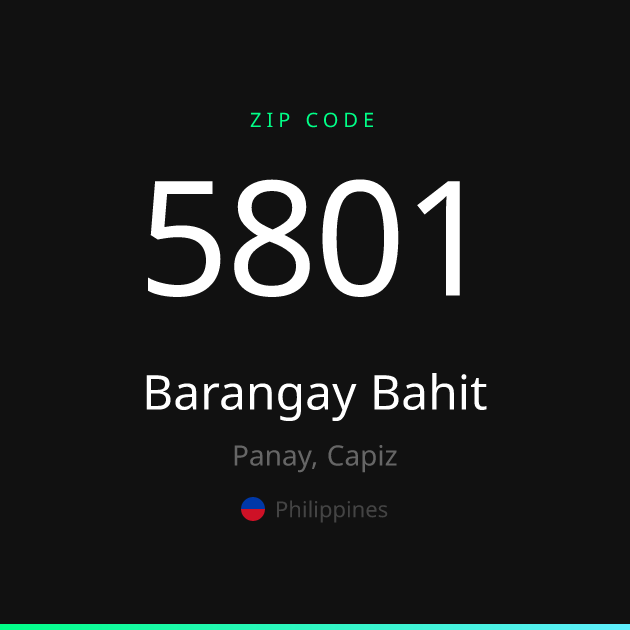Shareable ZIP code 5801 card for Barangay Bahit, dark theme
