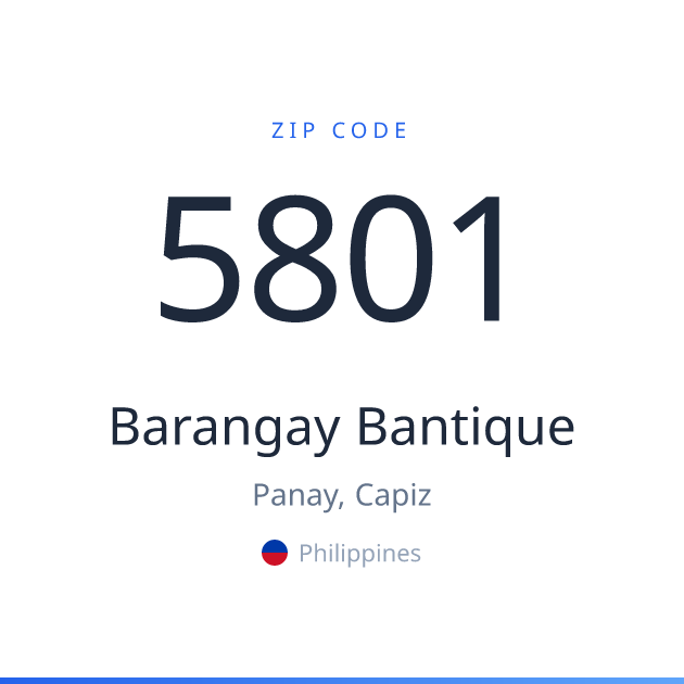 Shareable ZIP code 5801 card for Barangay Bantique, light theme