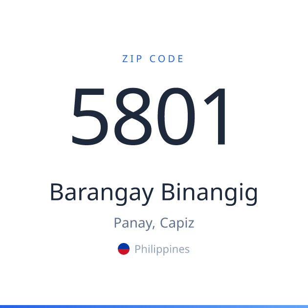 Shareable ZIP code 5801 card for Barangay Binangig, light theme