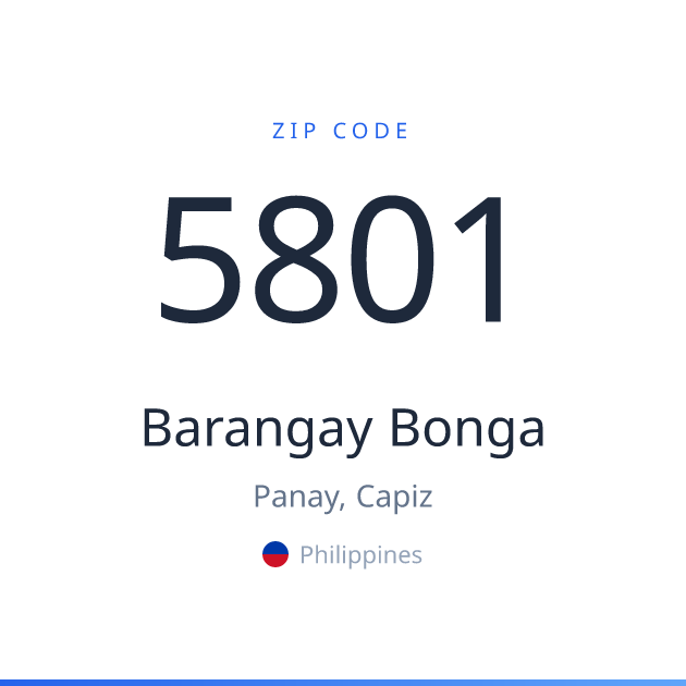 Shareable ZIP code 5801 card for Barangay Bonga, light theme