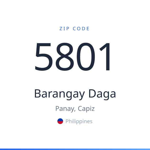Shareable ZIP code 5801 card for Barangay Daga, light theme