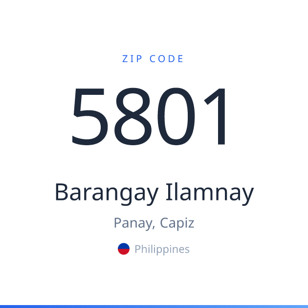 Shareable ZIP code 5801 card for Barangay Ilamnay, light theme