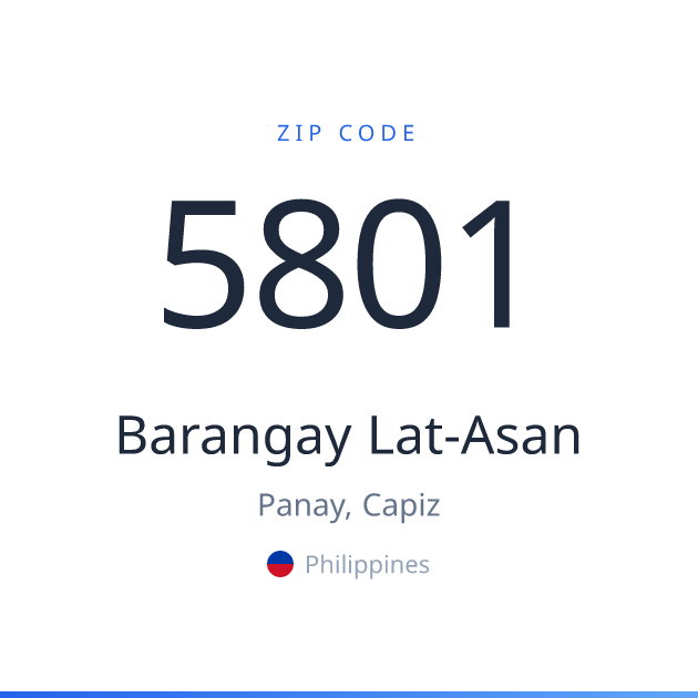 Shareable ZIP code 5801 card for Barangay Lat-Asan, light theme