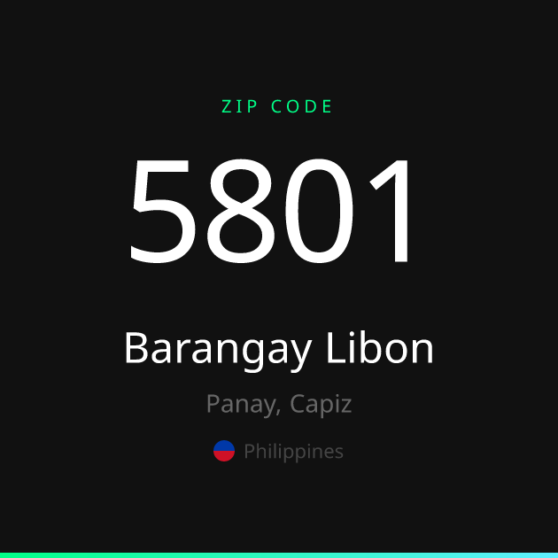 Shareable ZIP code 5801 card for Barangay Libon, dark theme