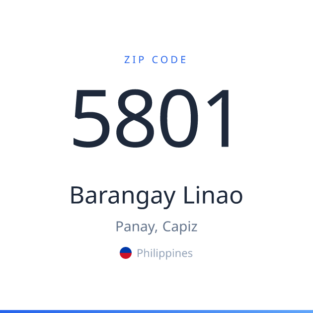 Shareable ZIP code 5801 card for Barangay Linao, light theme