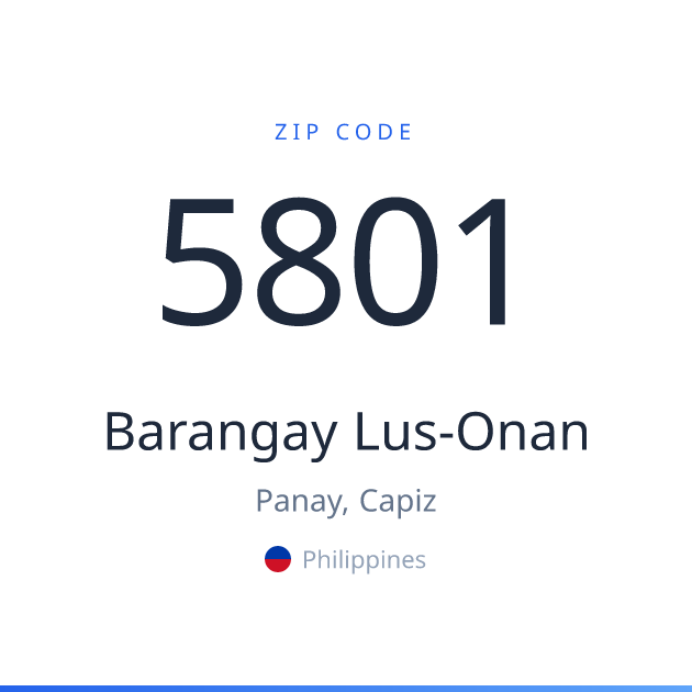 Shareable ZIP code 5801 card for Barangay Lus-Onan, light theme