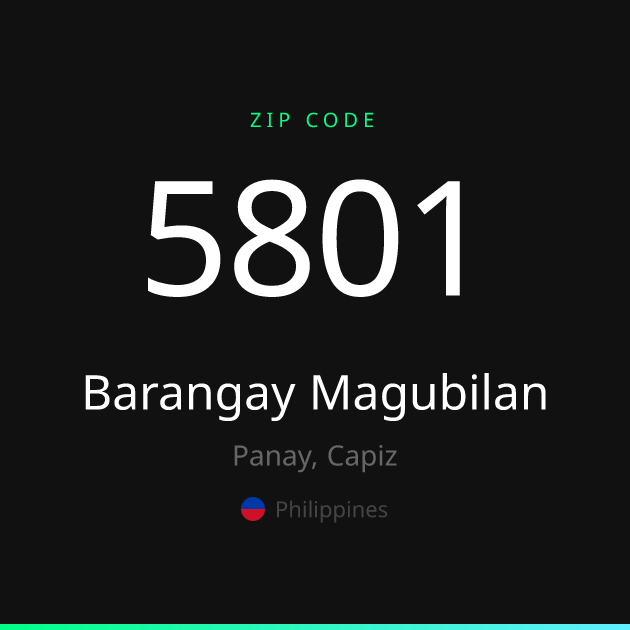 Shareable ZIP code 5801 card for Barangay Magubilan, dark theme