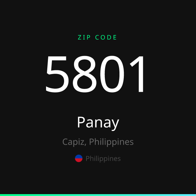 Shareable ZIP code 5801 card for Panay, dark theme
