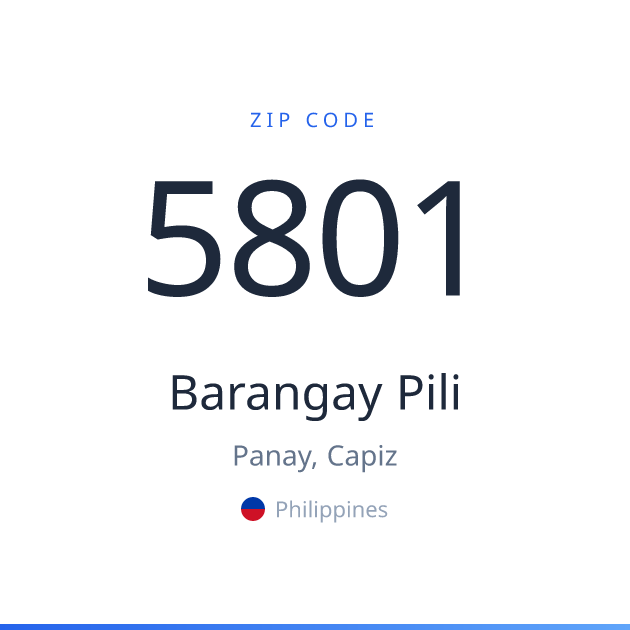 Shareable ZIP code 5801 card for Barangay Pili, light theme