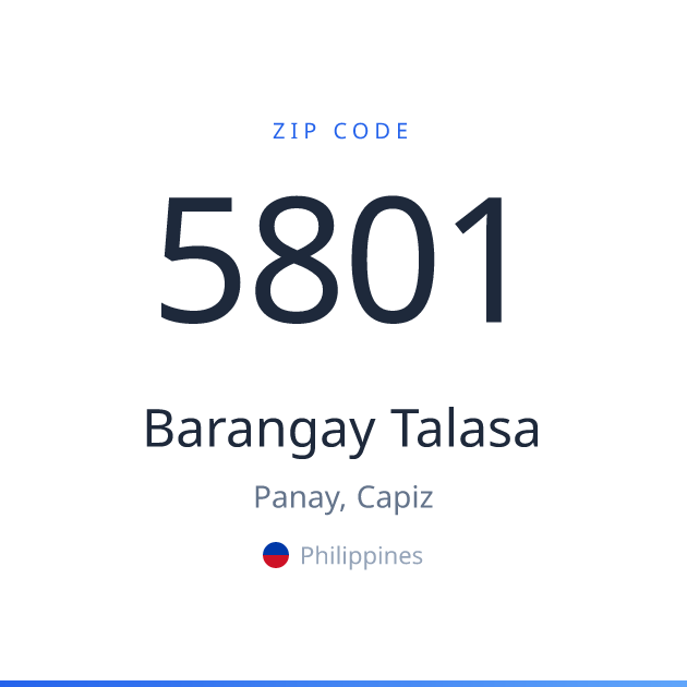 Shareable ZIP code 5801 card for Barangay Talasa, light theme