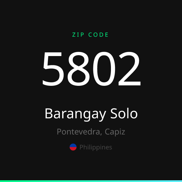 Shareable ZIP code 5802 card for Barangay Solo, dark theme