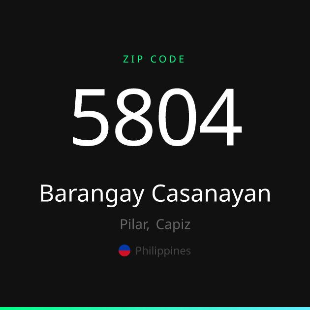 Shareable ZIP code 5804 card for Barangay Casanayan, dark theme