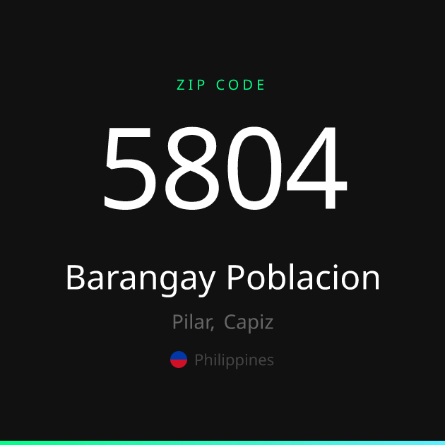 Shareable ZIP code 5804 card for Barangay Poblacion, dark theme