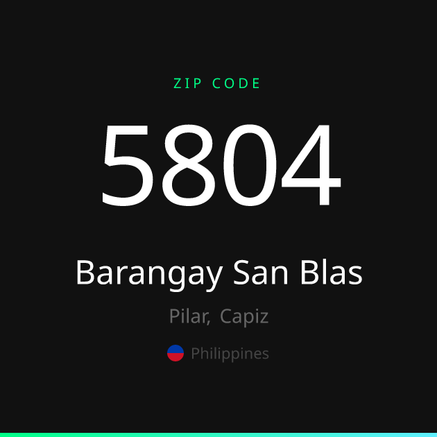Shareable ZIP code 5804 card for Barangay San Blas, dark theme