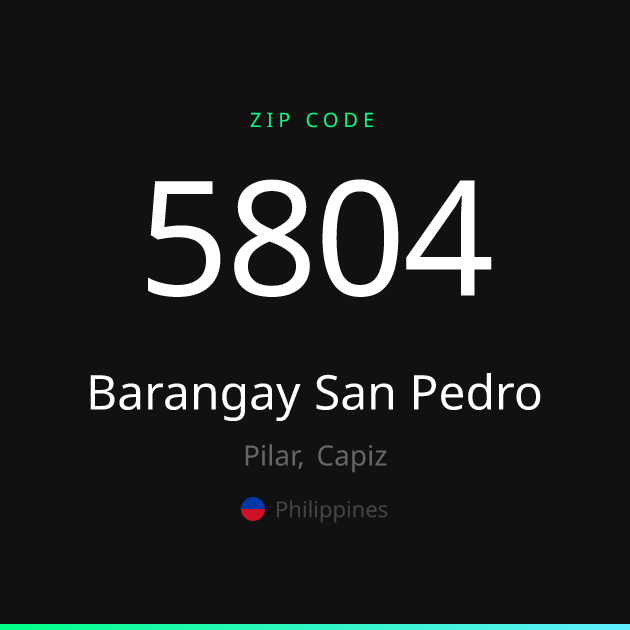 Shareable ZIP code 5804 card for Barangay San Pedro, dark theme