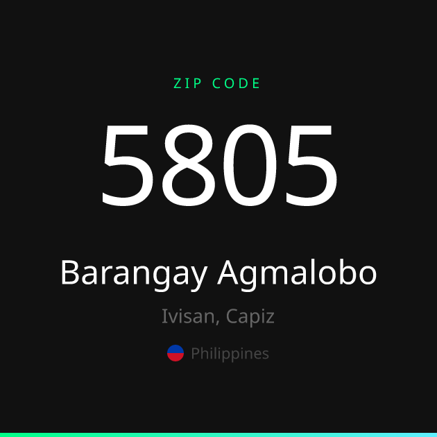 Shareable ZIP code 5805 card for Barangay Agmalobo, dark theme