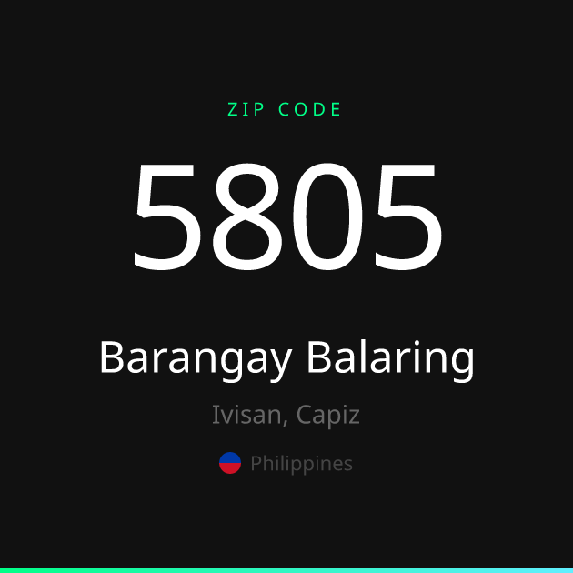 Shareable ZIP code 5805 card for Barangay Balaring, dark theme