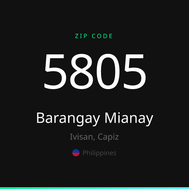 Shareable ZIP code 5805 card for Barangay Mianay, dark theme