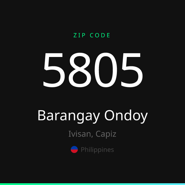 Shareable ZIP code 5805 card for Barangay Ondoy, dark theme