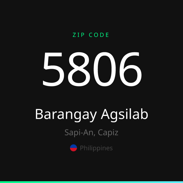 Shareable ZIP code 5806 card for Barangay Agsilab, dark theme