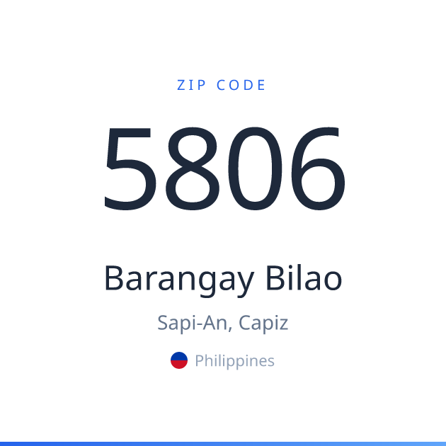 Shareable ZIP code 5806 card for Barangay Bilao, light theme