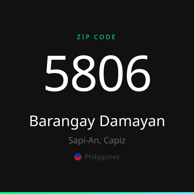 Shareable ZIP code 5806 card for Barangay Damayan, dark theme