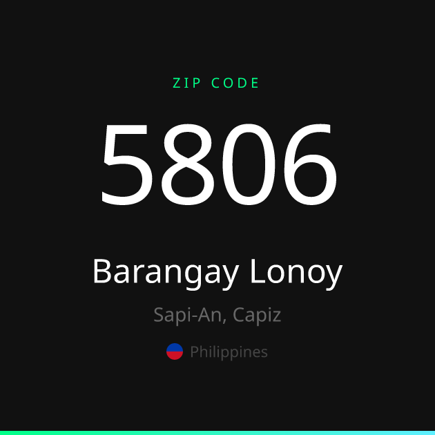 Shareable ZIP code 5806 card for Barangay Lonoy, dark theme