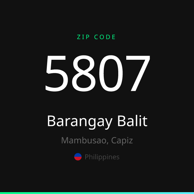 Shareable ZIP code 5807 card for Barangay Balit, dark theme