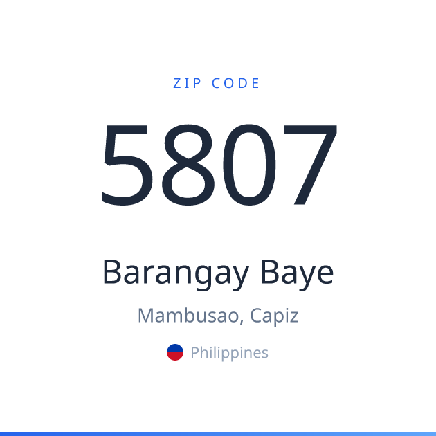 Shareable ZIP code 5807 card for Barangay Baye, light theme
