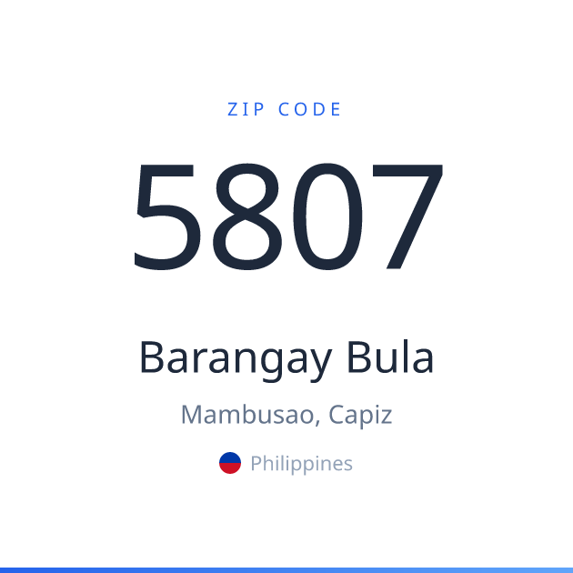 Shareable ZIP code 5807 card for Barangay Bula, light theme