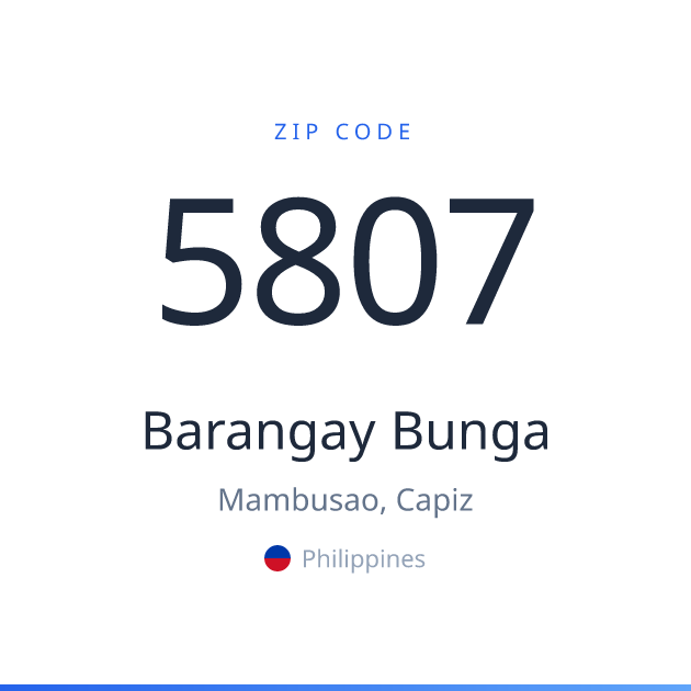 Shareable ZIP code 5807 card for Barangay Bunga, light theme