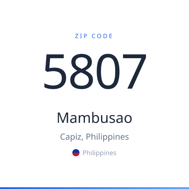 Shareable ZIP code 5807 card for Mambusao, light theme