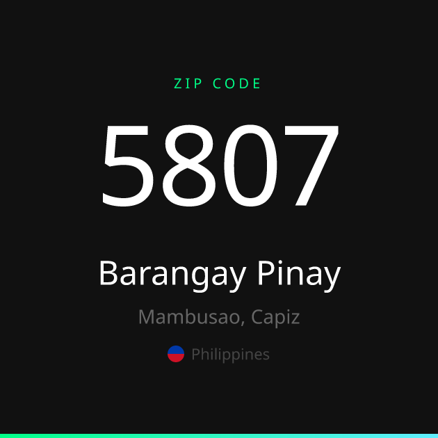 Shareable ZIP code 5807 card for Barangay Pinay, dark theme