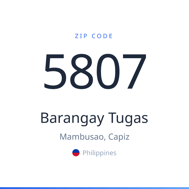 Shareable ZIP code 5807 card for Barangay Tugas, light theme