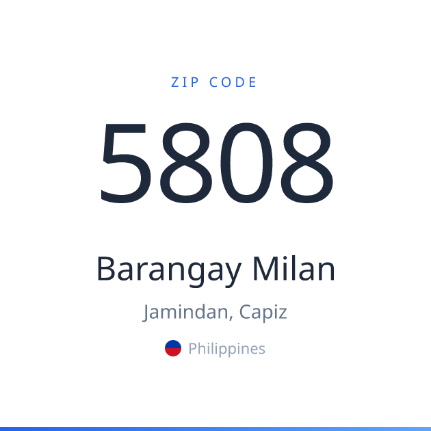 Shareable ZIP code 5808 card for Barangay Milan, light theme