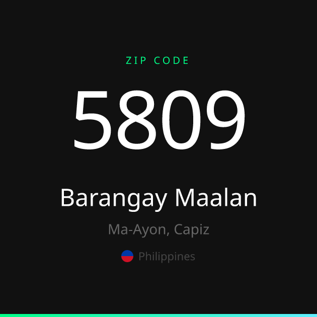 Shareable ZIP code 5809 card for Barangay Maalan, dark theme