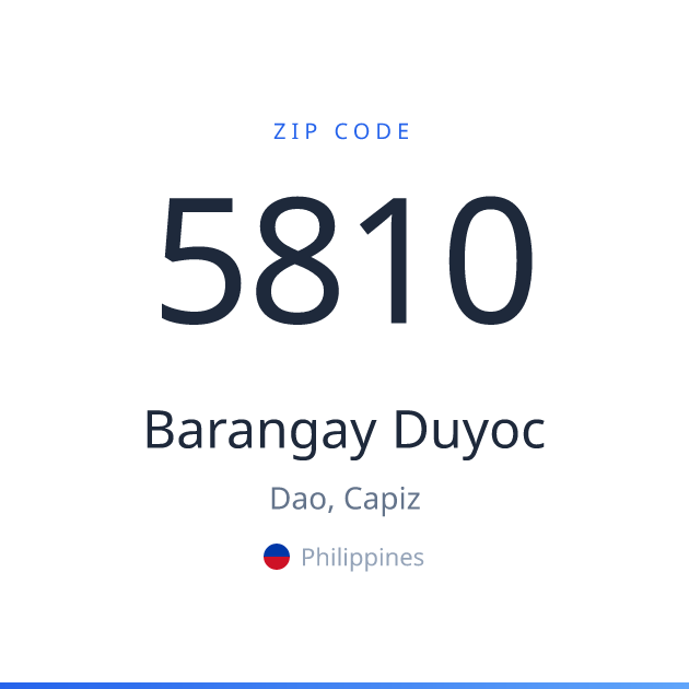 Shareable ZIP code 5810 card for Barangay Duyoc, light theme