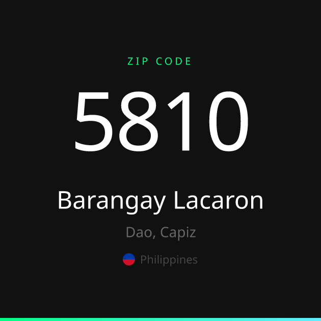 Shareable ZIP code 5810 card for Barangay Lacaron, dark theme