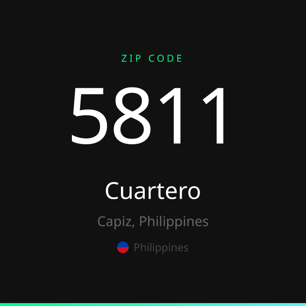 Shareable ZIP code 5811 card for Cuartero, dark theme