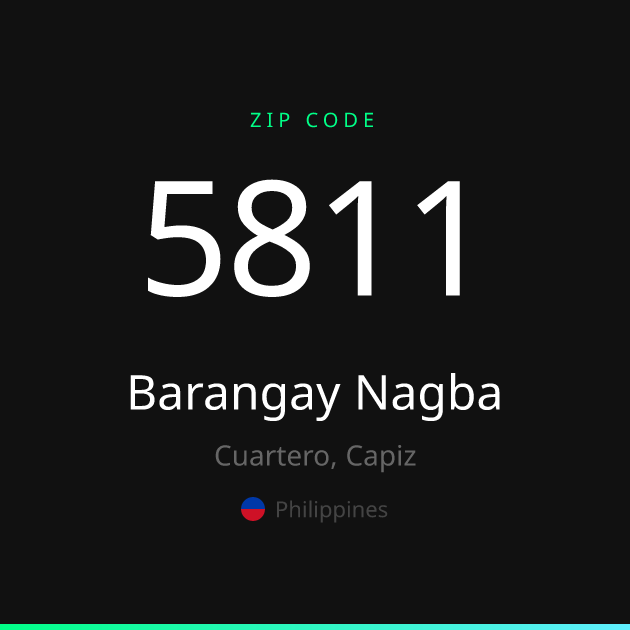 Shareable ZIP code 5811 card for Barangay Nagba, dark theme