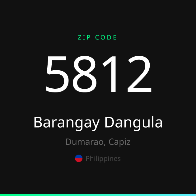 Shareable ZIP code 5812 card for Barangay Dangula, dark theme